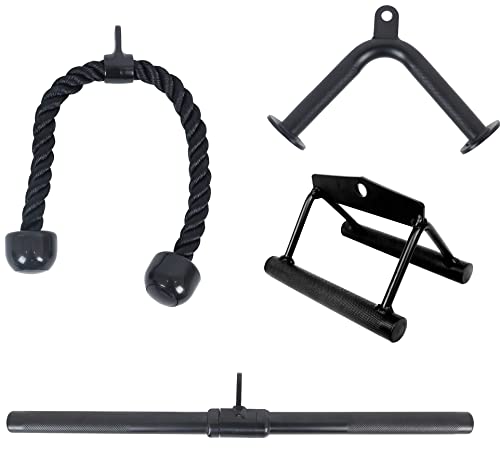 BalanceFrom Powergainz Tricep Press Down Cable Attachment, LAT Pulldown Attachment, Weight Machine Accessories, V Handle Tricep Rope, Rotating Bar, V Shaped Bar Black