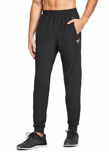 BALEAF Men's Joggers Pants Lightweight Running Workout Athletic Training Gym Quick Dry Tapered Jogger Zipper Pockets Black XXXL