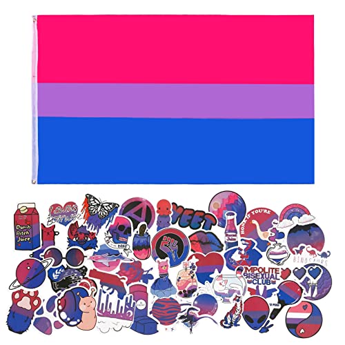 QUEEN KING xFT Bisexual Pride Flag and Pcs Bisexual Pride Stickers LGBT Bi Pride Flag LGBT Bi Pride Vinyl Stickers Bisexual Flags Polyester with Brass Grommets Vivid Color and Fade Proof