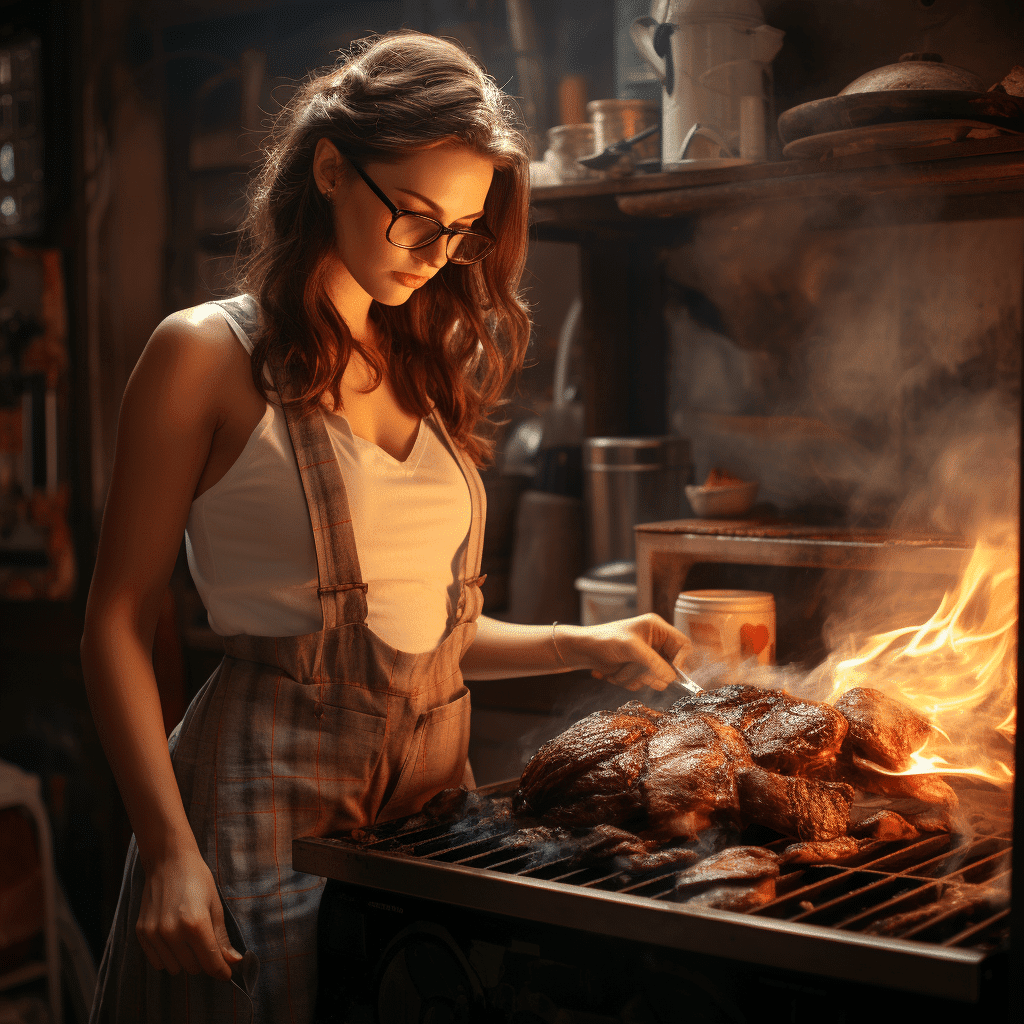 Female Model Cooking a Spitroast