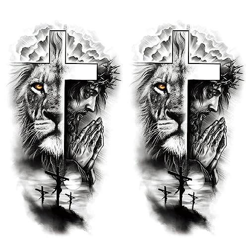 Oottati Sheets Waterproof Fake Forest Lion Jesus Cross Old School Arm Leg Temporary Tattoo