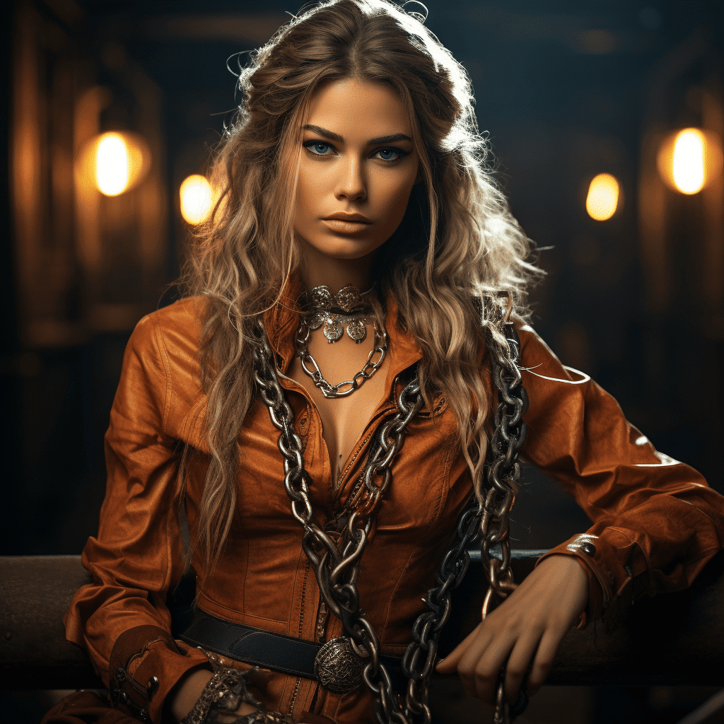 High End Fashion Model Cowgirl Women Riding a Chain Sadle