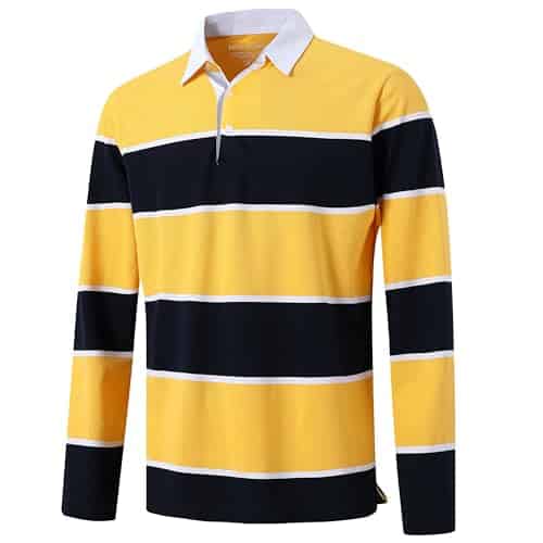 Men's Long Sleeve Polo Shirts for Men Casual Collared Striped Rugby Shirts for Men Soft Pique Cotton Dry Fit Golf Polo Shirts for Men, L