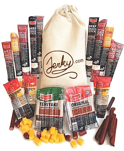 Jerky Gift Basket for Men   pc Jerky Variety Pack of Beef, Pork, Turkey, & Ham Snack Sticks   High Protein Healthy Snack   Unique Gift for Men