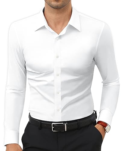 Lion Nardo Stretch Dress Shirts for Men Slim Fit Men's Dress Shirts Long Sleeve Muscle Fit Casual Button Down Shirts